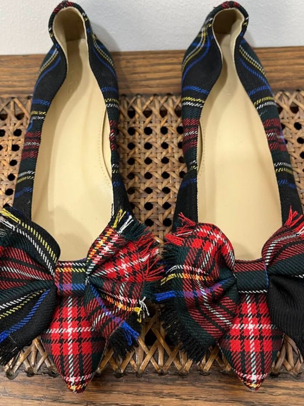 J.Crew Lottie Tartan Festive Holiday Christmas Party Size 8 Preppy Wool Bow Flat